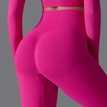 Nahtlose Yoga-Hose für Damen in Pink mit Booty-Lift-Polsteroptik am Po