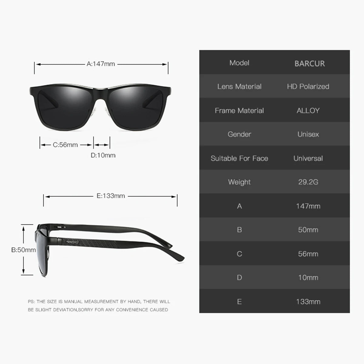 Sonnenbrille Al-Mg quadratisch UV400 polarisiert Ergonomie-Nasenstütze Herren