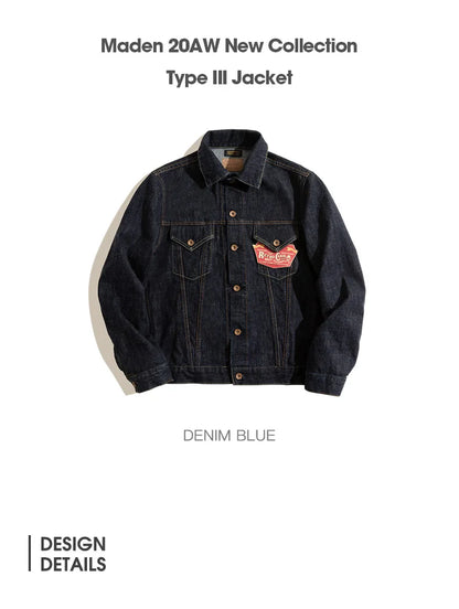 Herren Jeansjacke Vintage 14,8 Unzen Denim Klassisch Slim Fit Mantel