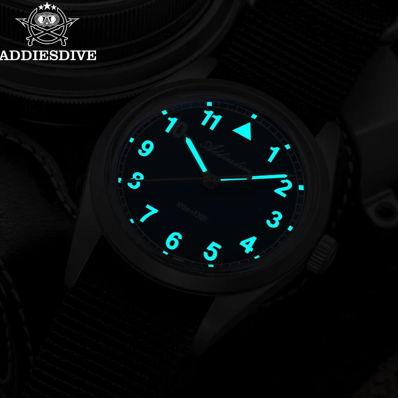 Herren Retro-Quarzuhr 36mm K1 Mineralglas Edelstahl 100m Nachtleuchtzeiger Nylon