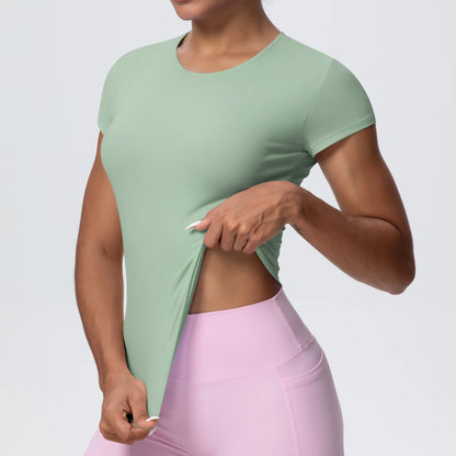 Damen-Yoga-Shirt, kurzarm, mintgrün, Rundhalsausschnitt, figurbetont