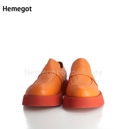 Herren-Slipper mit dicker Sohle, orangefarbenes Leder, Slip-On-Loafer-Design
