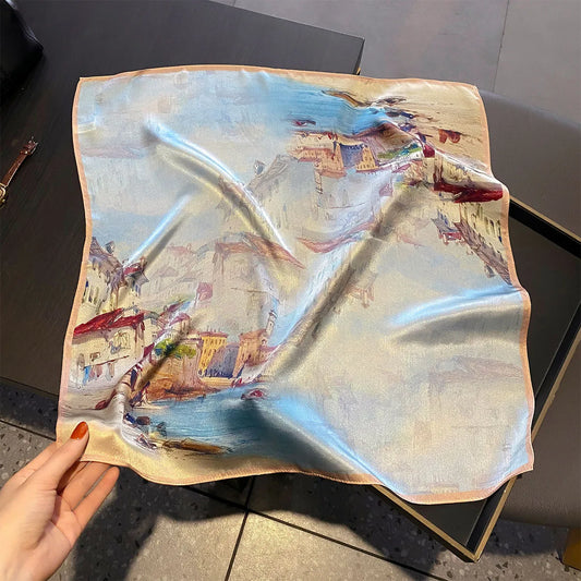 Damen Maulbeerseide Schal kariert quadratisch Halstuch Hijab Bandana bedruckt B
