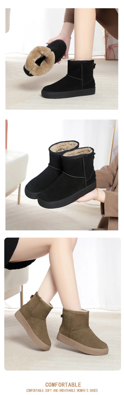 Damen Schnee Stiefel aus echtem Leder mit warmem Wollfutter