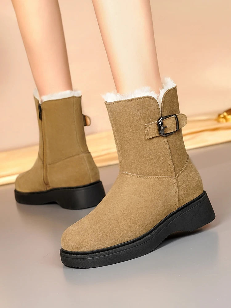 AIYUQI Snow Boots Female Genuine Leather 2025 New Wedge Anti-slip Women's Winter Shoes Boots Natural Wool Women Ankle Boots