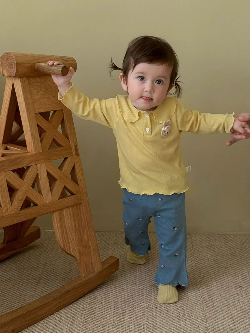 Mädchen Hemd mit süßem 3D Bunny und Kragen für Kinder von 9M bis 5T