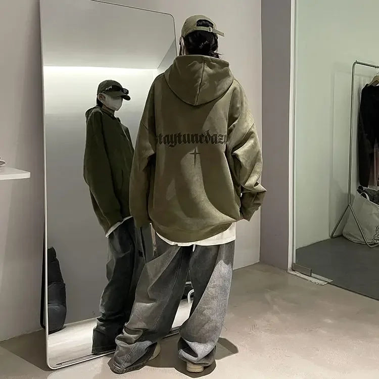 Lässiger Herren-Hoodie mit Rundhalsausschnitt und Vintage-Cartoon-Print – ideal für Herbst und Winter
