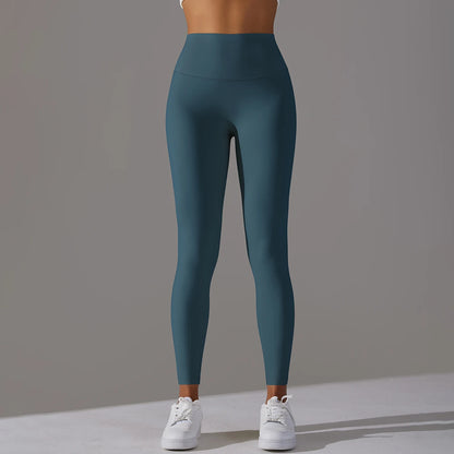 Nahtlose Yogahose mit hohem Bund, petrolblau, enganliegend bis zum Knöchel