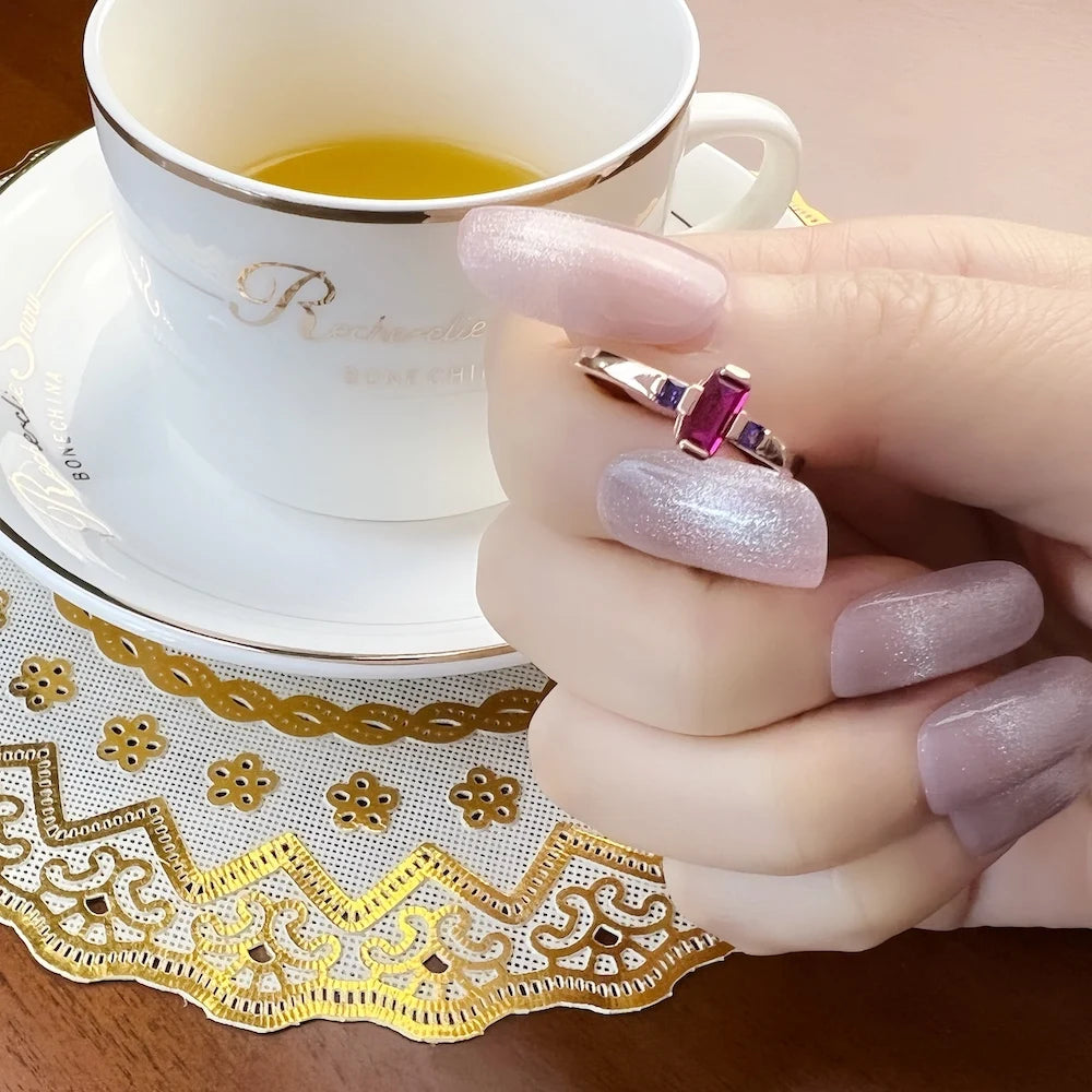 Damen-Ring Baguette-Schliff Roségold trendig aus Sterlingsilber