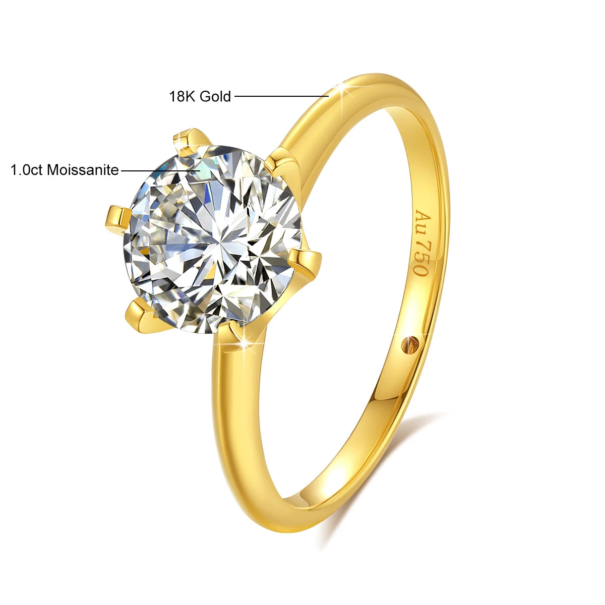 Damen-Ring Aus 18K Gold Moissanit 1 Karat Zertifiziert Mit NGTC Zertifikat für Verlobung