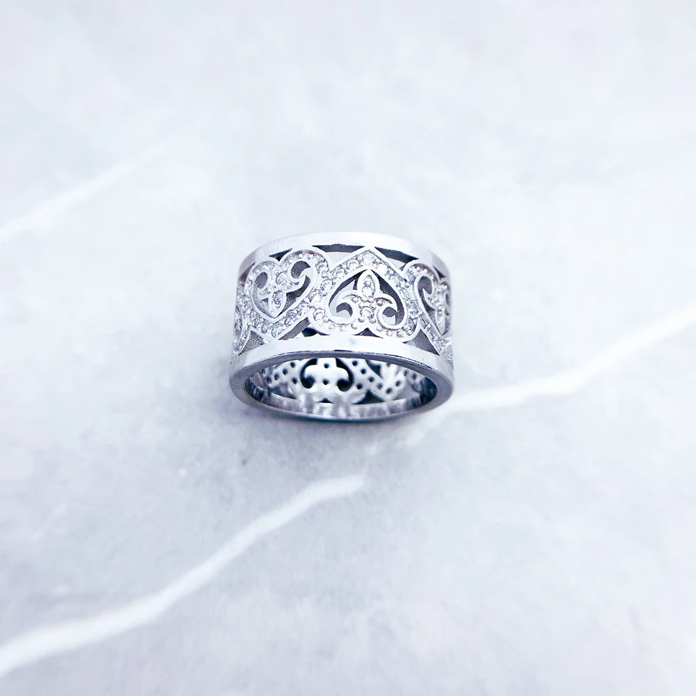 Damen-Bandring Arabesque Herzen vergoldet aus Sterlingsilber