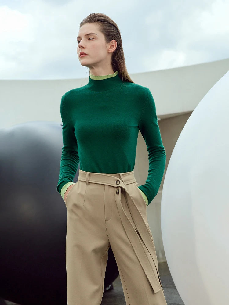 Damen-Strickpullover mit Rollkragen, langarm, schmal geschnitten, einfarbig dunkelgrün