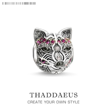 Damen-Charm-Anhänger Fuchs Karma Perlen Vintage aus Sterlingsilber