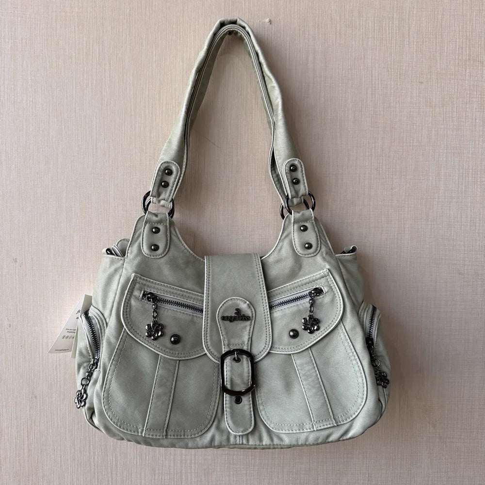 Damen-Handtasche aus PU-Kunstleder mit Top-Handle, Reißverschluss und Mehrfachfächern