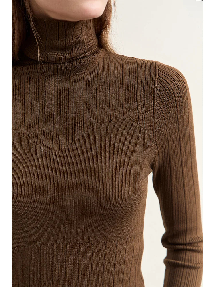 Damen-Rollkragenpullover Slim Polyester-Viskose Herbst-Winter