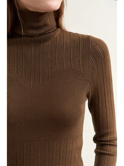 Damen-Rollkragenpullover Slim Polyester-Viskose Herbst-Winter