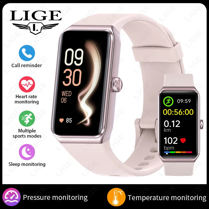 LIGE 1,47-Zoll-HD-Bildschirm-Smartwatch für Männer und Frauen, wasserdicht, Fitness, Sportarmband, Herzfrequenz-Thermometer, Smartwatch, 2025, Neu