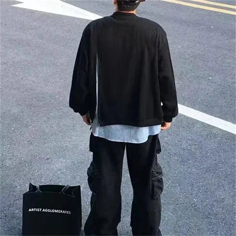 Herren Strickjacke mit gestreiftem Shirt im koreanischen Y2K Vintage Stil