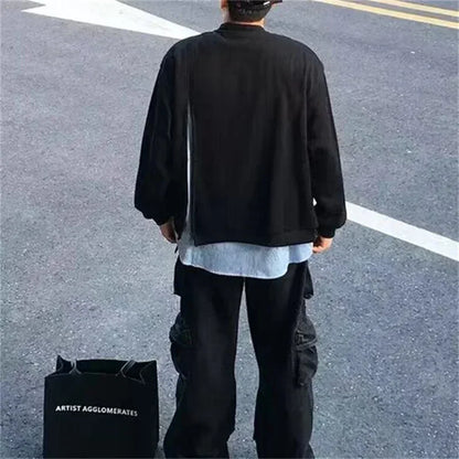 Herren Strickjacke mit gestreiftem Shirt im koreanischen Y2K Vintage Stil