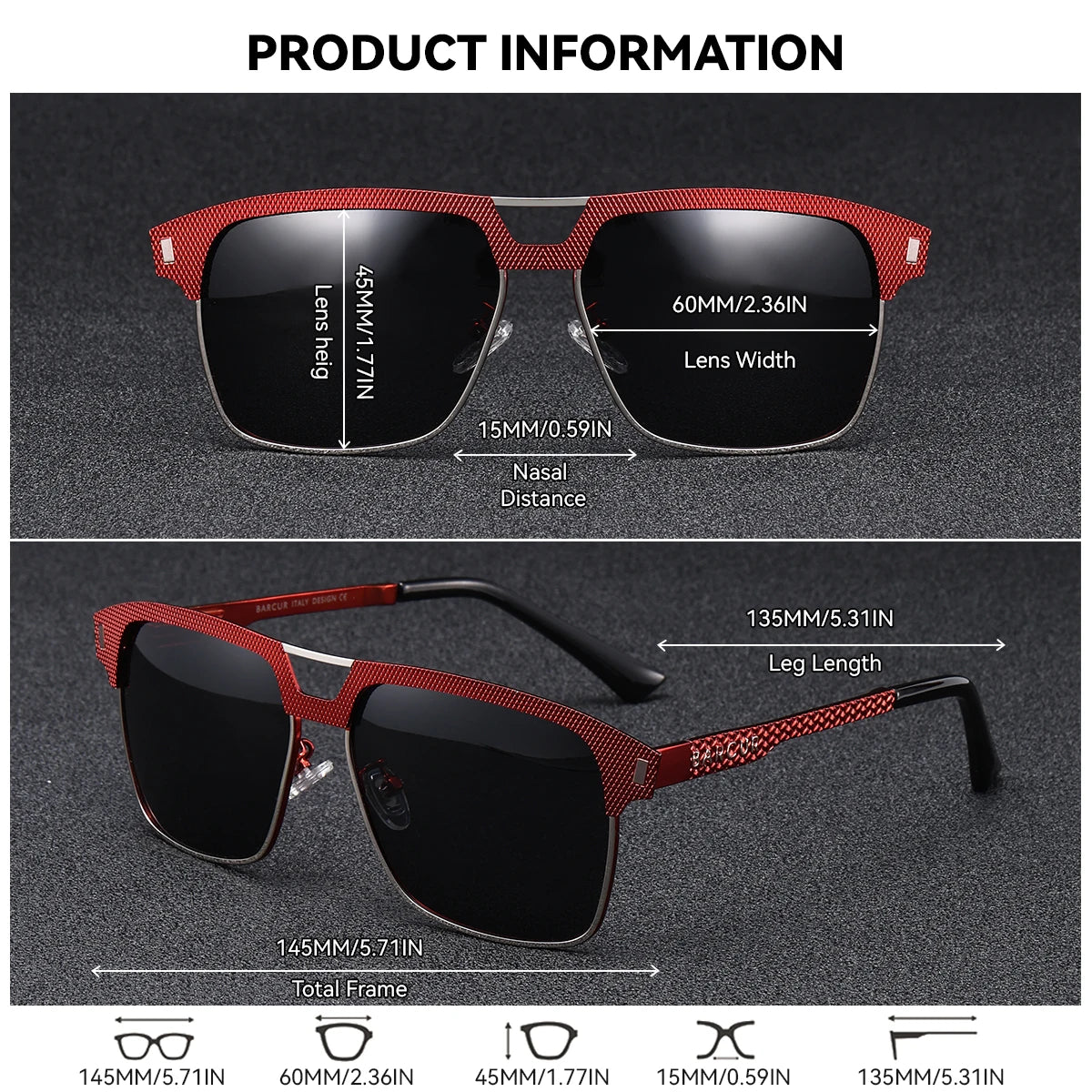 Sonnenbrille quadratisch großer Rahmen Edelstahl polarisiert Unisex