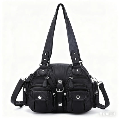 Damen-Satchel-Tasche aus PU-Leder mit Mehrfach-Innenfächern geeignet für Alltag und Freizeit