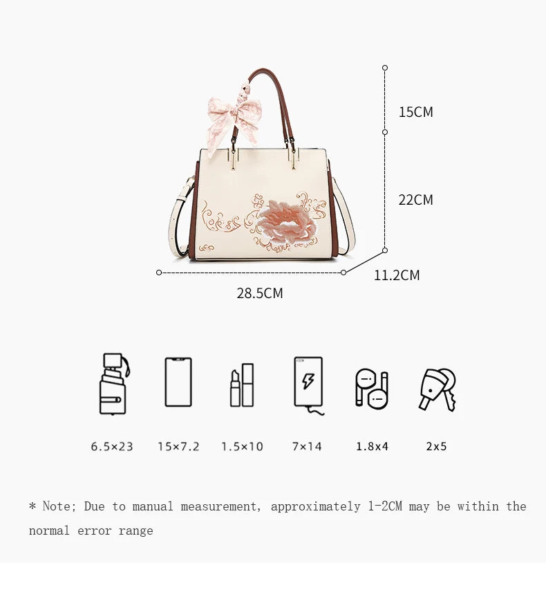 Damen Tasche Aus Splitleder Mit Reißverschluss Im Chinesischen Stil