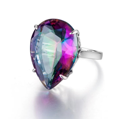 Damen-Ring aus 925er Silber mit grünem Smaragd in Tropfenform, Vintage Schmuckstück mit Echtheitszertifikat