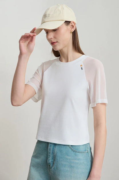 Damen T-Shirt im Casual-Stil mit gesticktem Rundhals und kurzen Ärmeln
