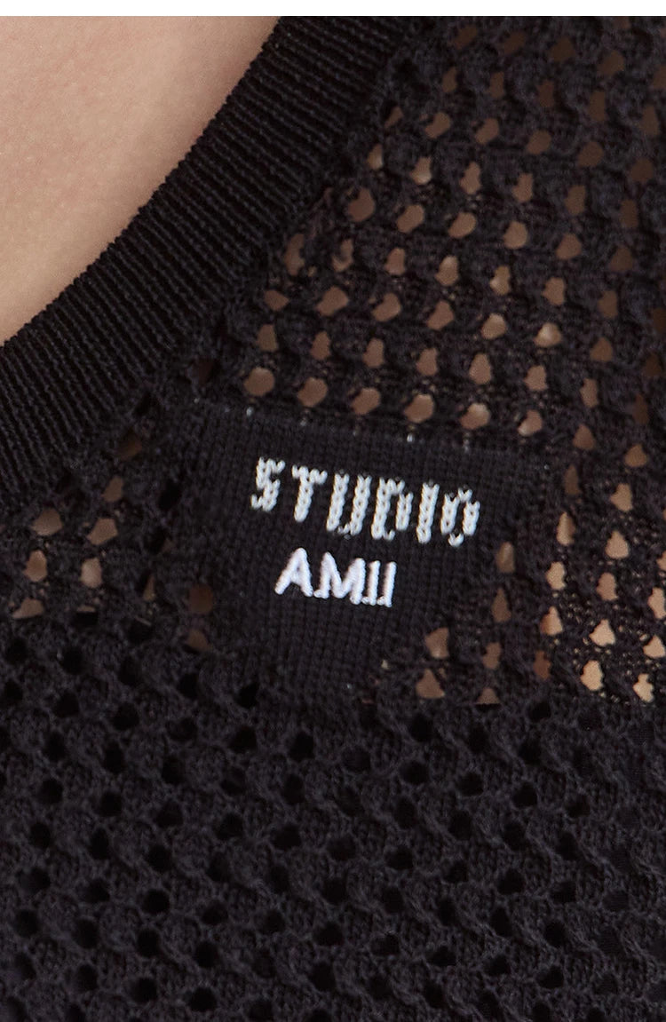 Damen V-Ausschnitt Pullover Viskose ärmellos Lochmuster Sommer