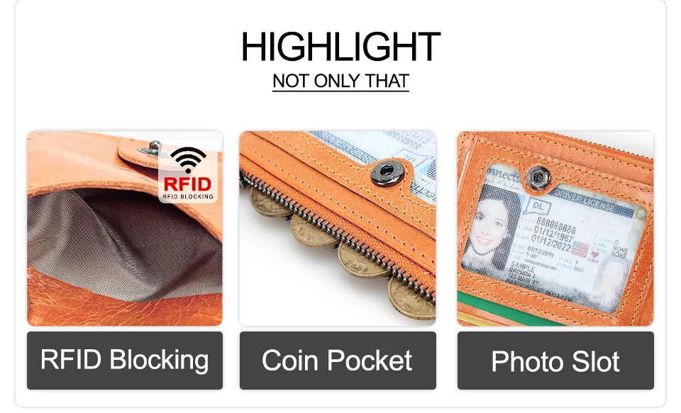 RFID-Kartenhalter mit Reißverschluss und Fotoeinsatz, Karten- und Münzfach-Optik