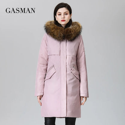 Kurze Damen-Daunenjacke mit Kapuze und Taschen – lässiger Parka in Übergröße