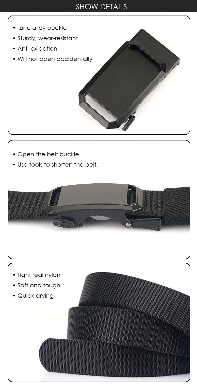 Herren-Gürtel aus Nylon mit Automatik-Schnalle, Robuster Alltags- und Outdoor-Begleiter, 3,4 cm Breit