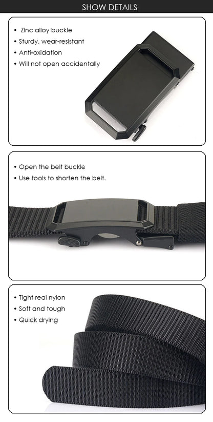 Herren-Gürtel aus Nylon mit Automatik-Schnalle, Robuster Alltags- und Outdoor-Begleiter, 3,4 cm Breit
