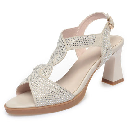 AIYUQI Sandalen Frauen 2025, Neue Mode Sommer Sandalen Frauen Offene spitze Strass High Heels Römische Schuhe Frauen