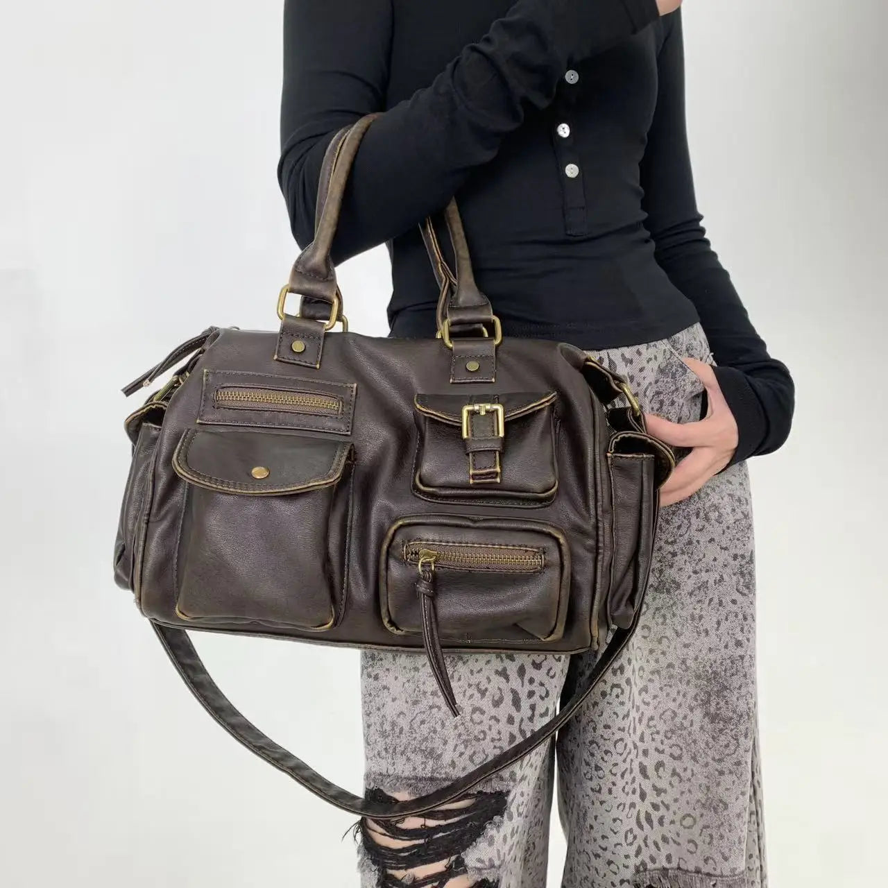 Damen-Handtasche Top-Handle aus PU-Leder mit Tassel-Design und Mehrfachfächern für Abendtaschen geeignet