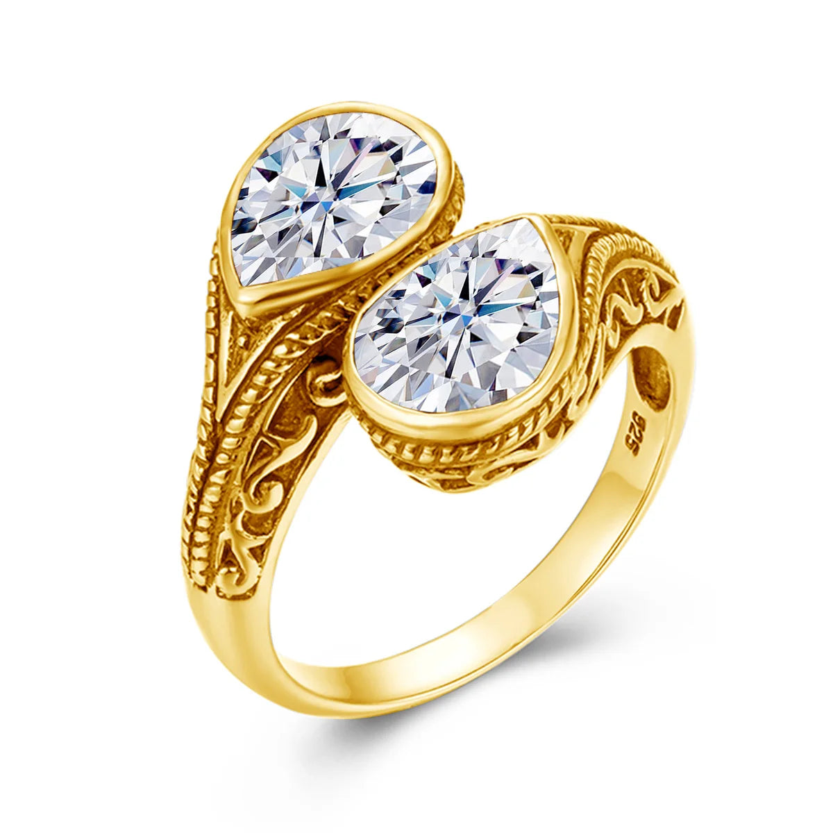 Damen-Ring tropfenförmiger Smaragd in Silber mit goldfarbener Beschichtung Ideal Als Hochzeits- oder Festgeschenk