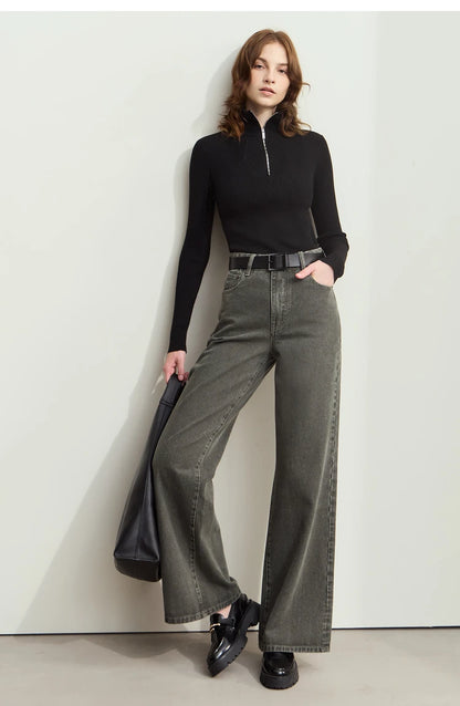 Damen-Strickjacke Stehkragen Reißverschluss Slim Streetwear Winter