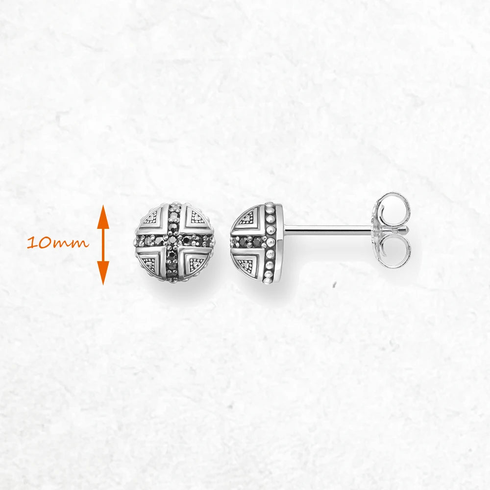 Damen-Ohrstecker Kreuz schwarzer Stein Vintage aus Sterlingsilber