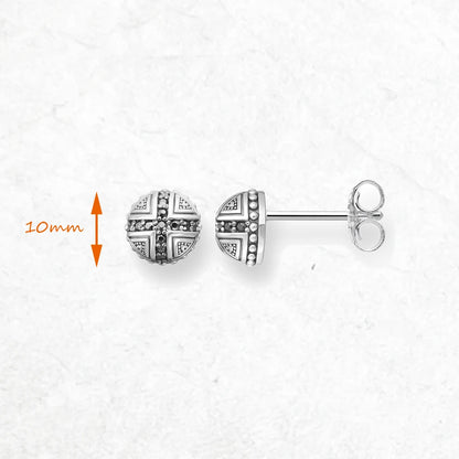 Damen-Ohrstecker Kreuz schwarzer Stein Vintage aus Sterlingsilber