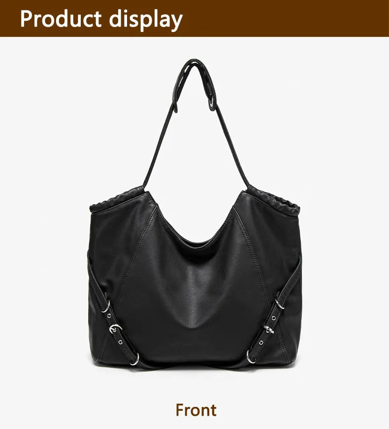 Damen-Schultertasche aus weichem PU mit verstellbaren Schnallenriemen und großem Fassungsvermögen dunkelgrau