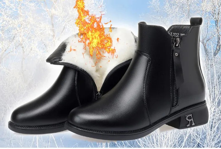 AIYUQI Winter-Ankle-Boots schwarz, Stiefelettenform, Wolleinsatz, seitlicher Reißverschluss