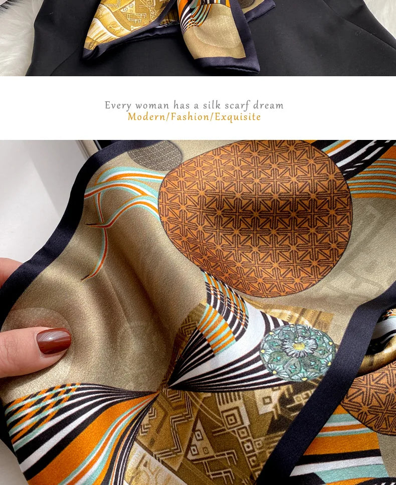 Damen Seidenschal dünn Taschenband Foulard Haarband Stirnband bedruckt D