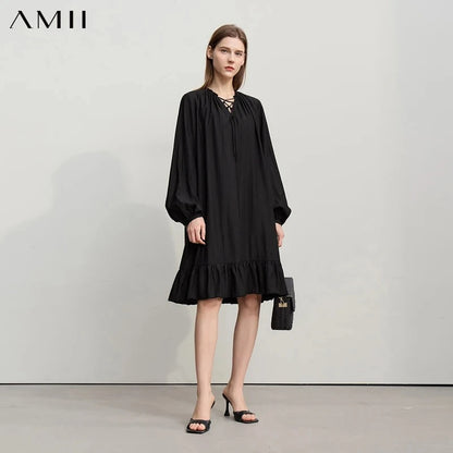 Elegantes Damen Midi Kleid Mit V-Ausschnitt Und Viskose