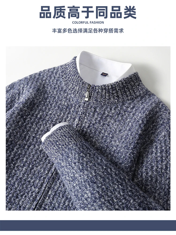 2025 Herbst und Winter Pullover aus reiner Wolle für Herren, neue Strickjacke mit Reißverschluss, Mantel, halb Stehkragen, lockeres Freizeithemd, AB-Farbstrickwaren