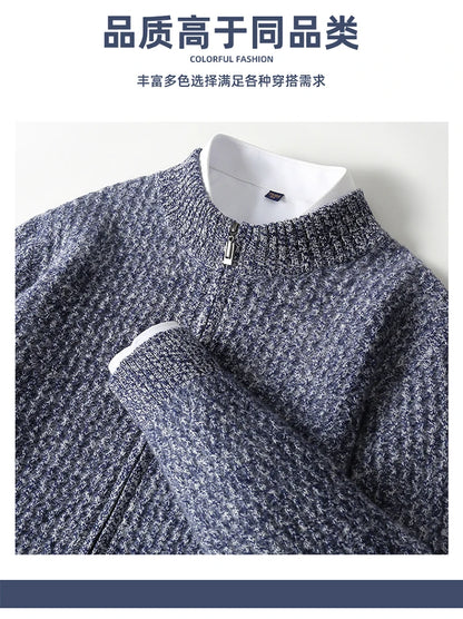 2025 Herbst und Winter Pullover aus reiner Wolle für Herren, neue Strickjacke mit Reißverschluss, Mantel, halb Stehkragen, lockeres Freizeithemd, AB-Farbstrickwaren