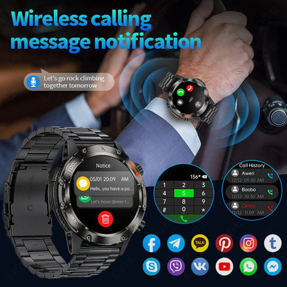 LIGE Neue 1,46 "Outdoor LED Taschenlampe Smart Uhr Männer Bluetooth Anruf Sport Fitness Herz Rate Smartwatch Für Android IOS telefon