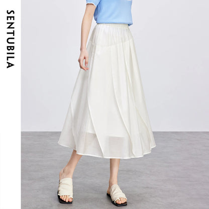 Damen Midi Rock aus Lyocell mit gemütlicher elastischer Taille im A-Linien-Stil