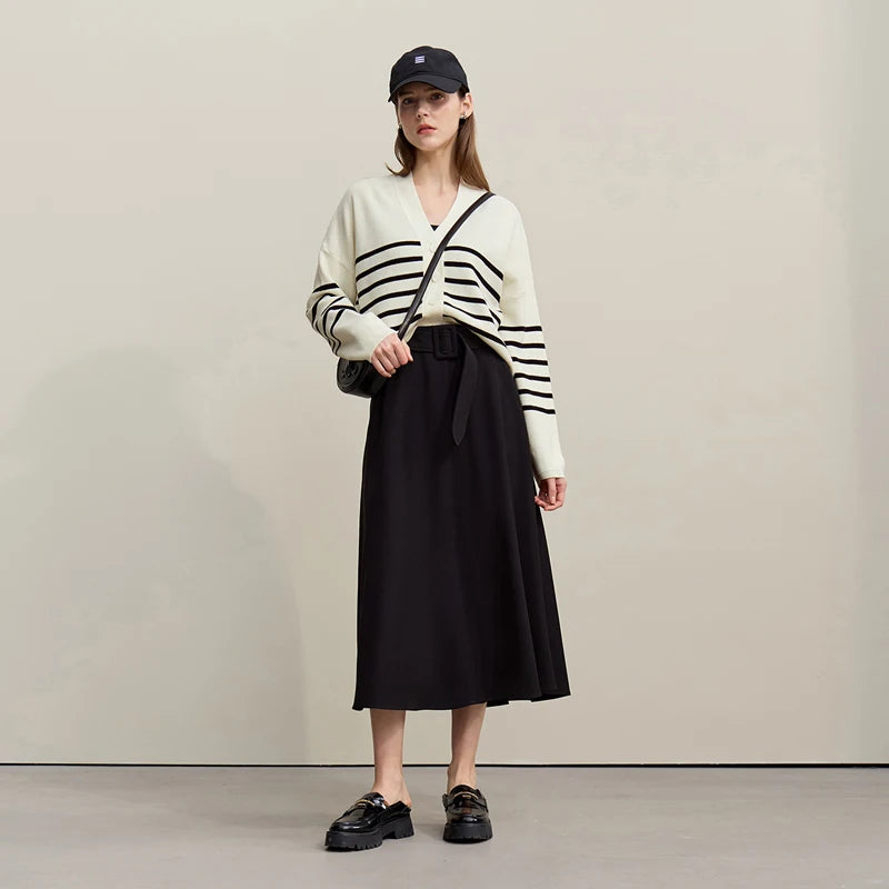 Damen-Strickjacke Baumwolle V-Ausschnitt Kontraststreifen kurz Raglan Frühling