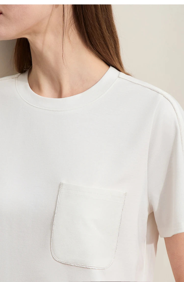 Damen Sommer-T-Shirts im minimalistischen Stil mit O-Ausschnitt und kurzen Ärmeln