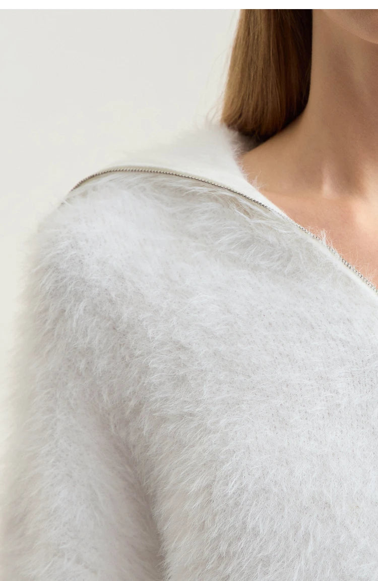 Damen-Rollkragenpullover Nerz-Imitat Reißverschluss locker dick Winter